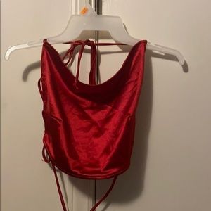 This is a two piece red silk back out set!!